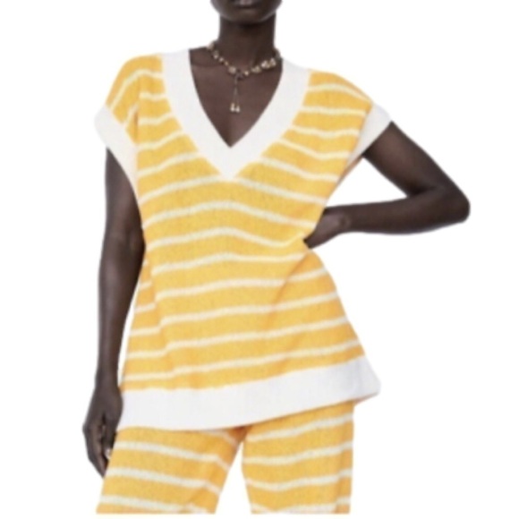 ZARA knit sleeveless oversized knit V- neck top stripes yellow size small - Picture 2 of 7